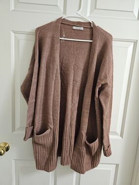 Active USA Open-Front Cardigan Sweater - Mauve Brown